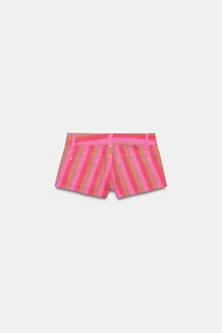 STRIPED TRF MINI DENIM SHORTS