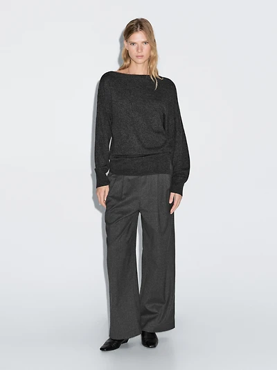 Wool blend trousers with elasticated waistband