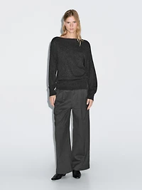 Wool blend trousers with elasticated waistband