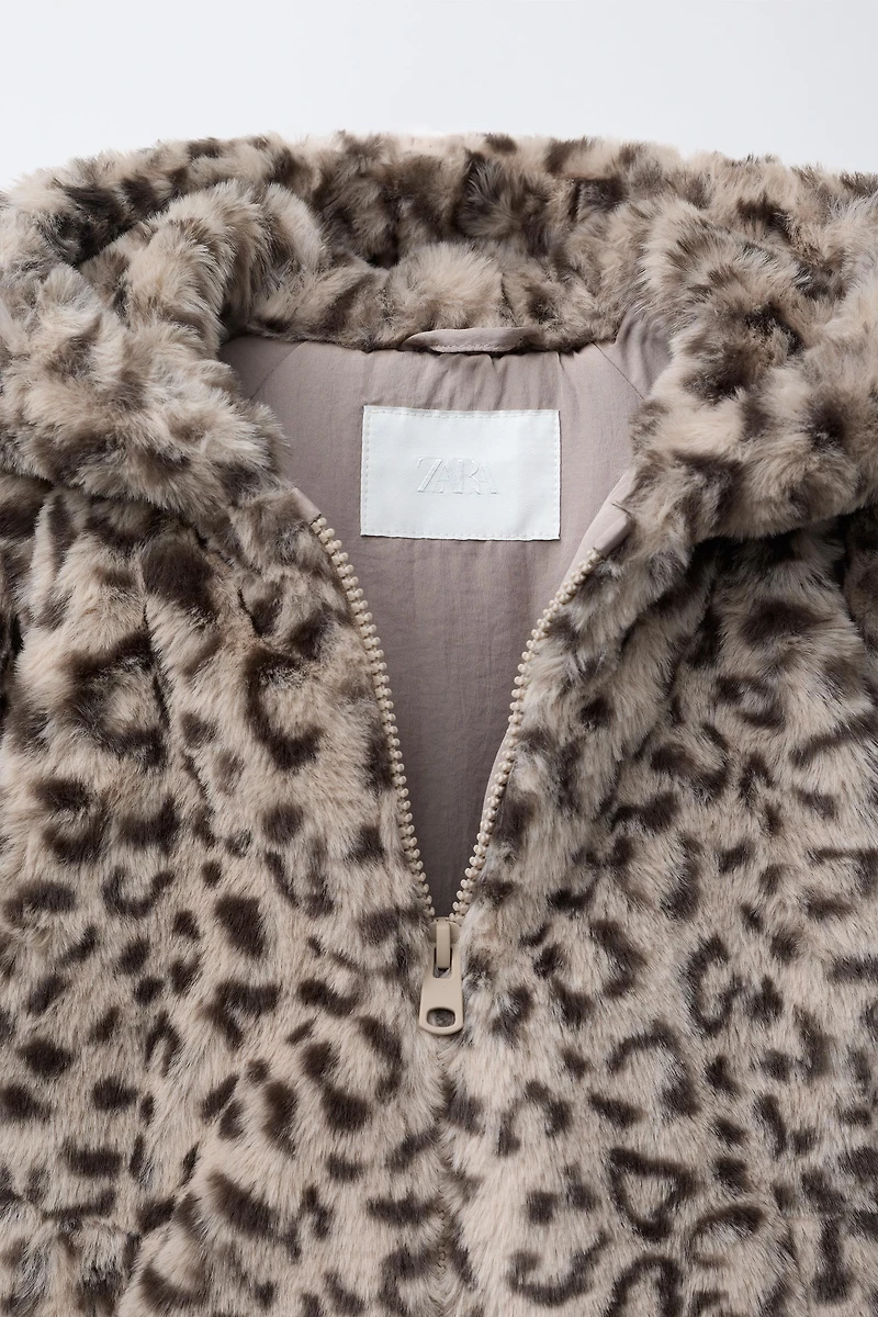 ANIMAL PRINT FAUX FUR JACKET