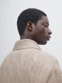 Wool cable-knit polo sweater