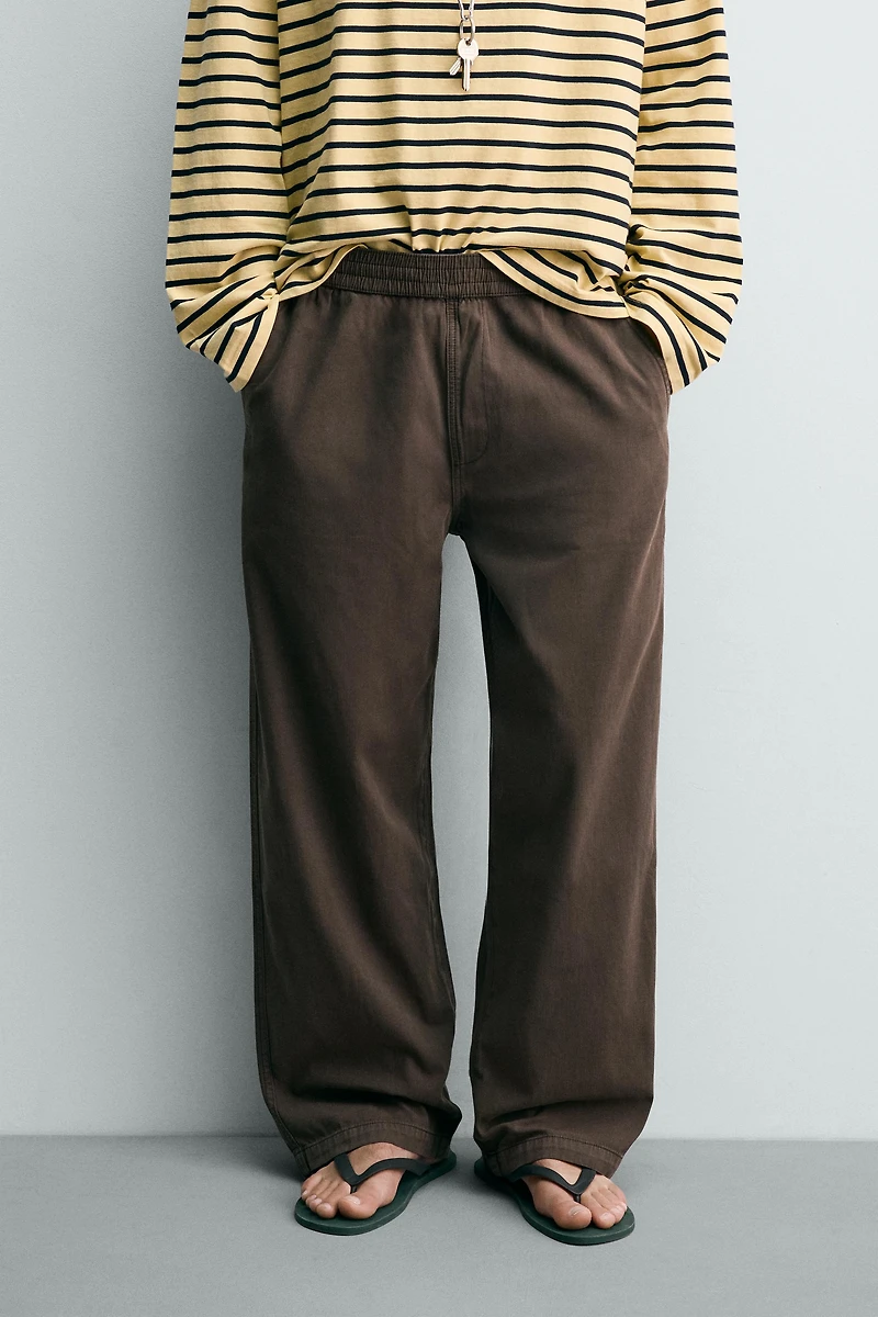 RELAXED FIT HERRINGBONE PANTS