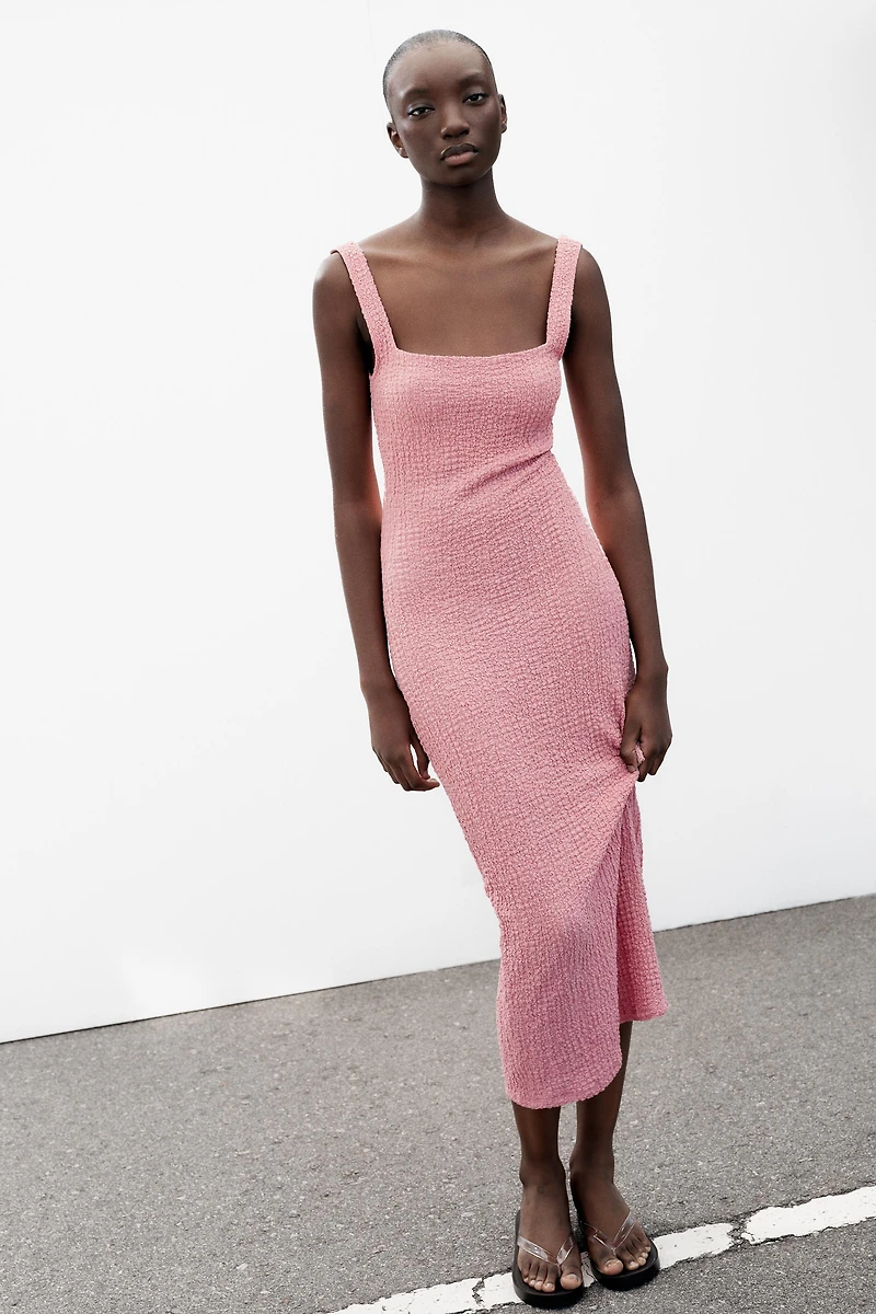 TEXTURED MIDI DRESS