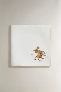 SERVIETTE DE TABLE LIN BRODÉ TAUREAU | MARISA BERENSON