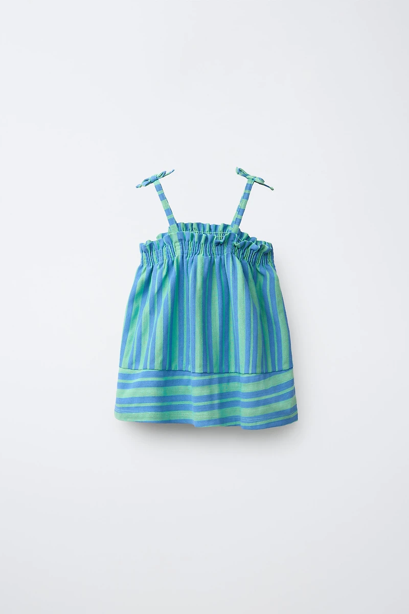 BOW TRIM STRIPED TEXTURED TOP