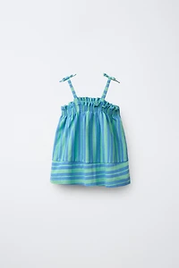 BOW TRIM STRIPED TEXTURED TOP