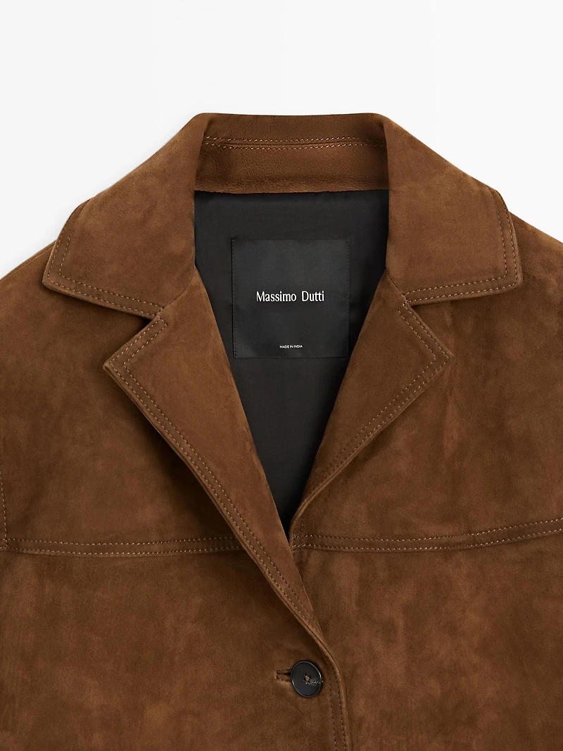 Blazer en cuir finition daim avec surpiqûre