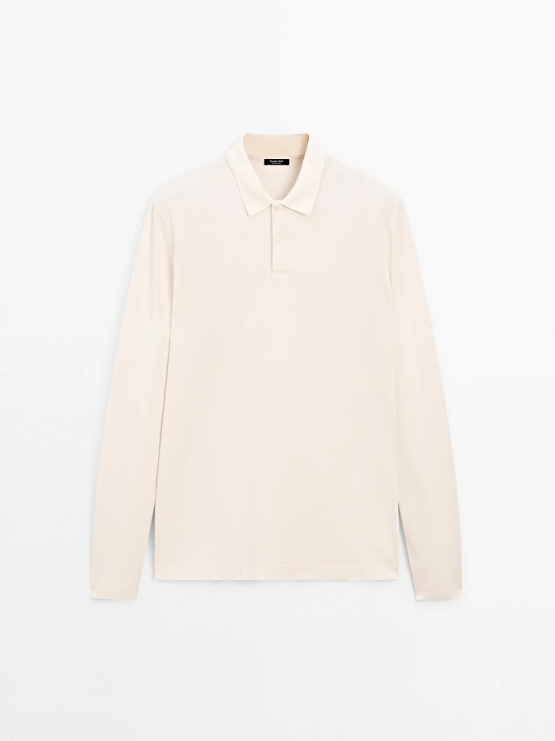 Long sleeve mercerised cotton piqué polo shirt