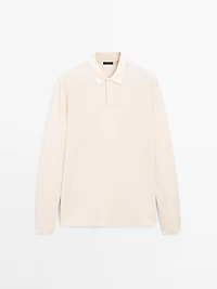 Long sleeve mercerised cotton piqué polo shirt