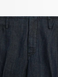 Wide-leg linen blend trousers