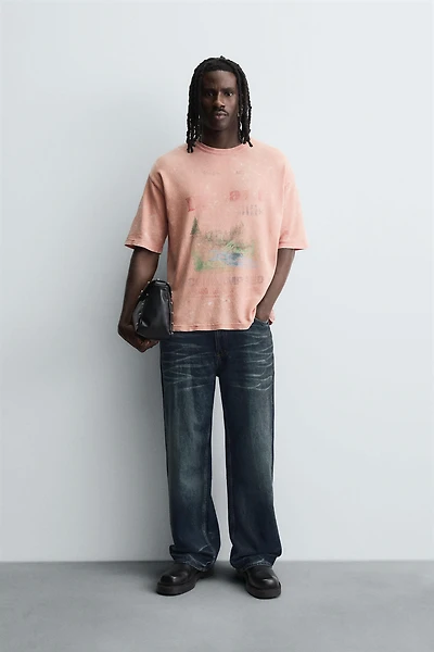 WASHED PRINT KNIT T-SHIRT