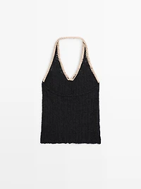 Contrast knit halter top