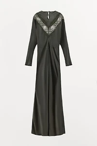 BATWING SLEEVE SATIN LACE DRESS