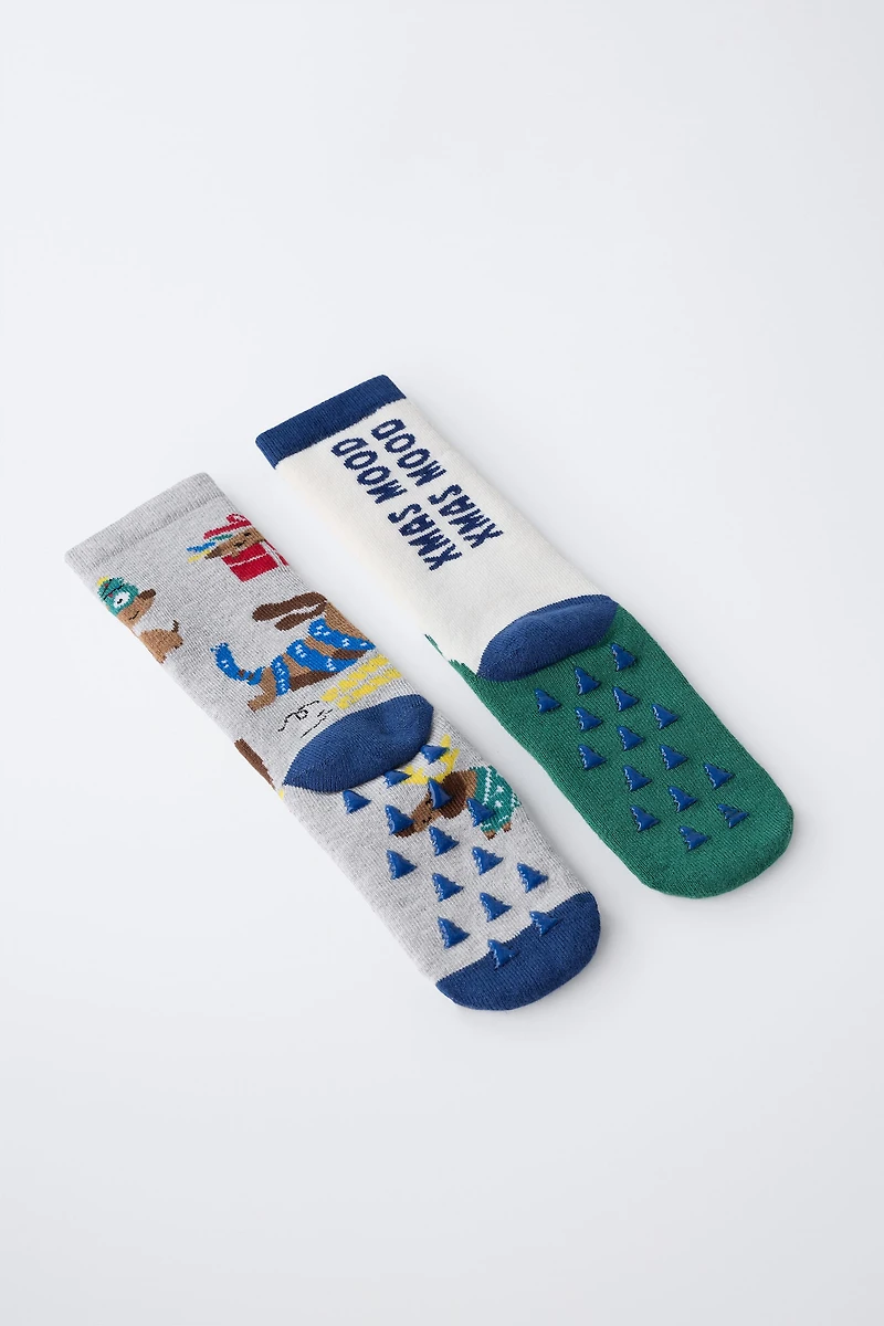 TWO-PACK OF NON-SLIP PUPPY AND TREE SOCKS