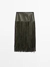 Jupe midi à franges en cuir nappa - Studio