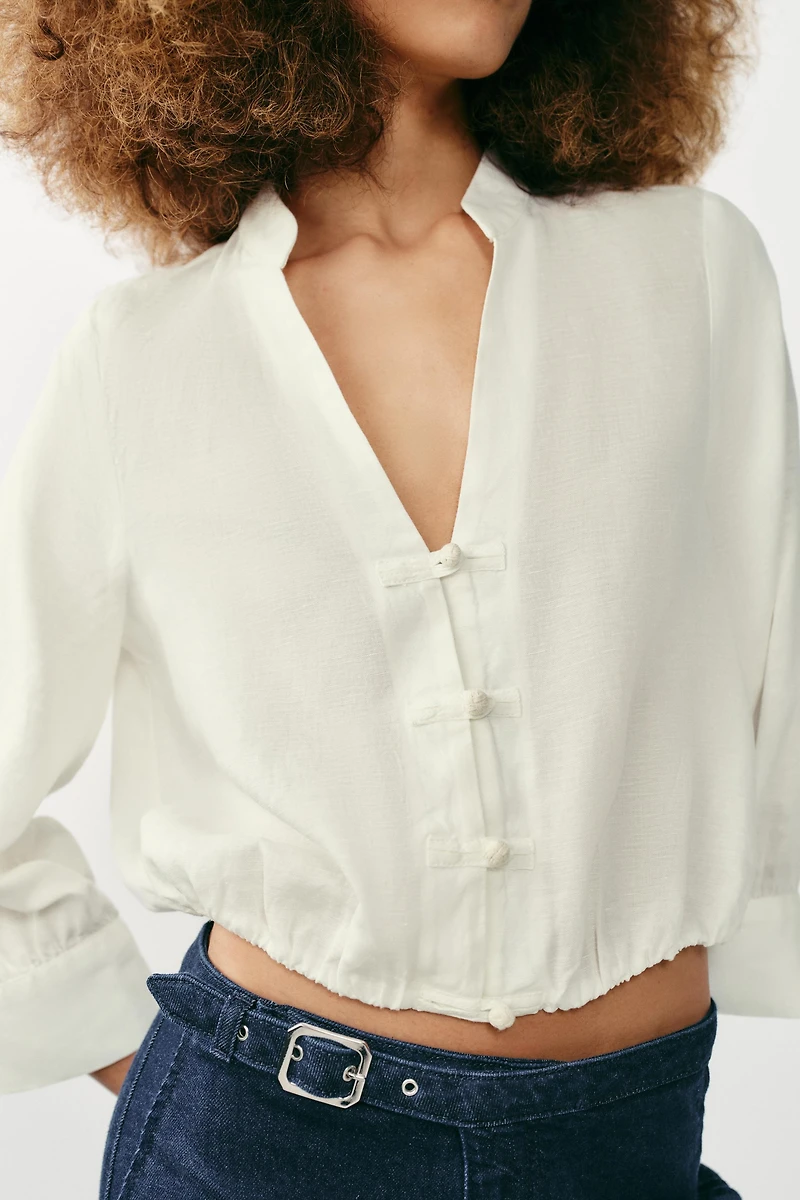 LINEN BALLOON SHIRT WITH FROG CLASPS
