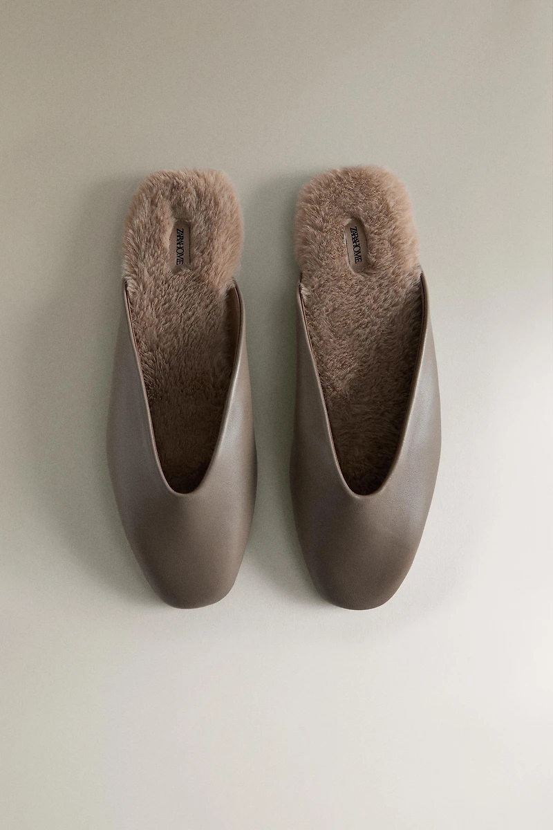 WARM LEATHER MULES