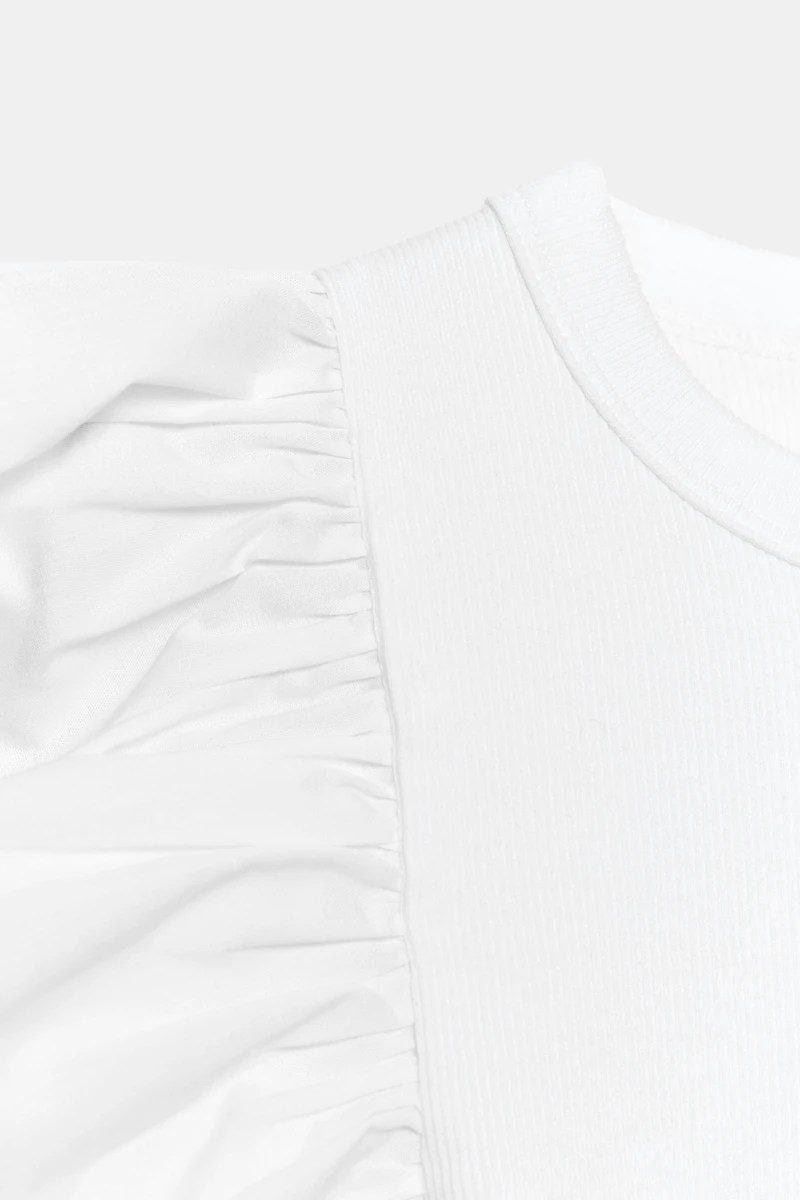 COMBINATION RIB RUFFLE T-SHIRT
