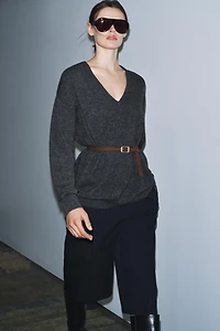 100% WOOL OVERSIZED BELTED JUMPER