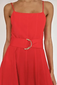 BELTED POPLIN MIDI DRESS