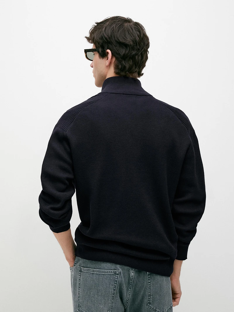 Cotton zip-up knit cardigan
