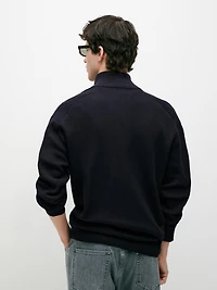 Cotton zip-up knit cardigan