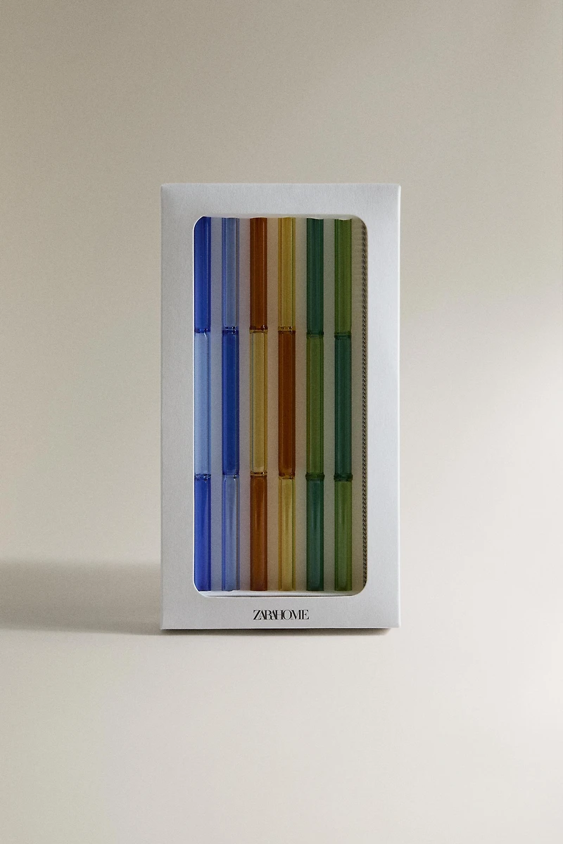 COLOURED BOROSILICATE GLASS STRAW SET (PACK OF 6)