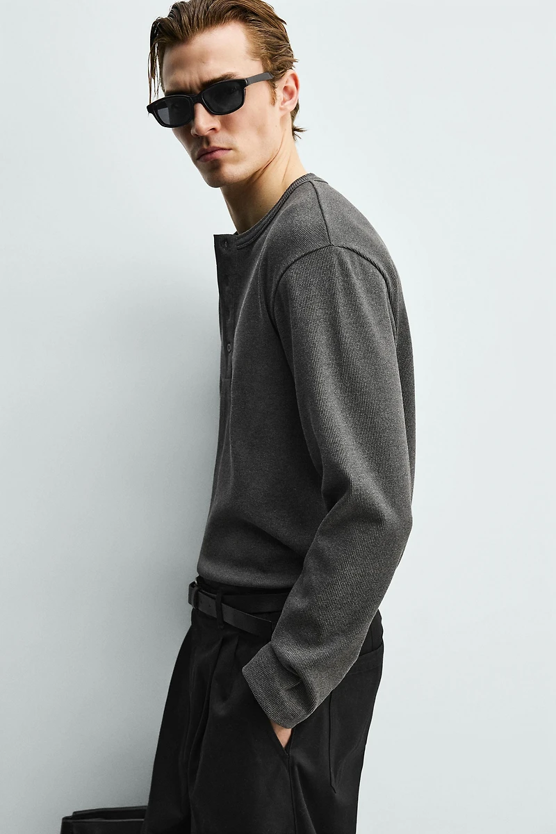 RIB KNIT HENLEY SHIRT