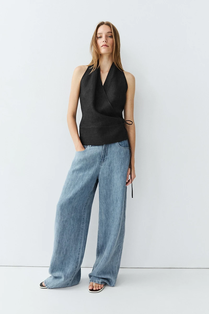 100% linen surplice halter top