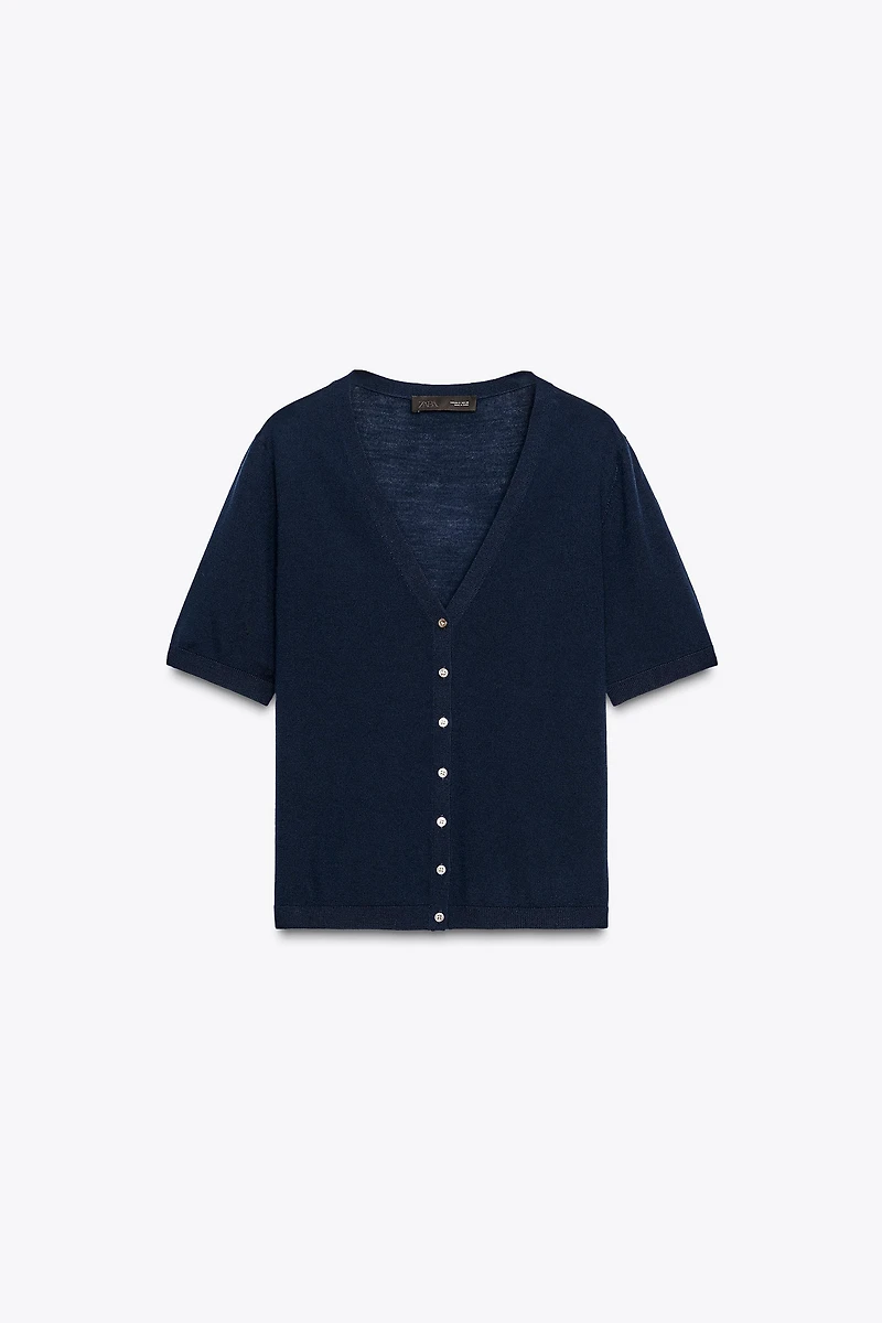 GILET MANCHES COURTES 100 % LAINE EXTRAFINE
