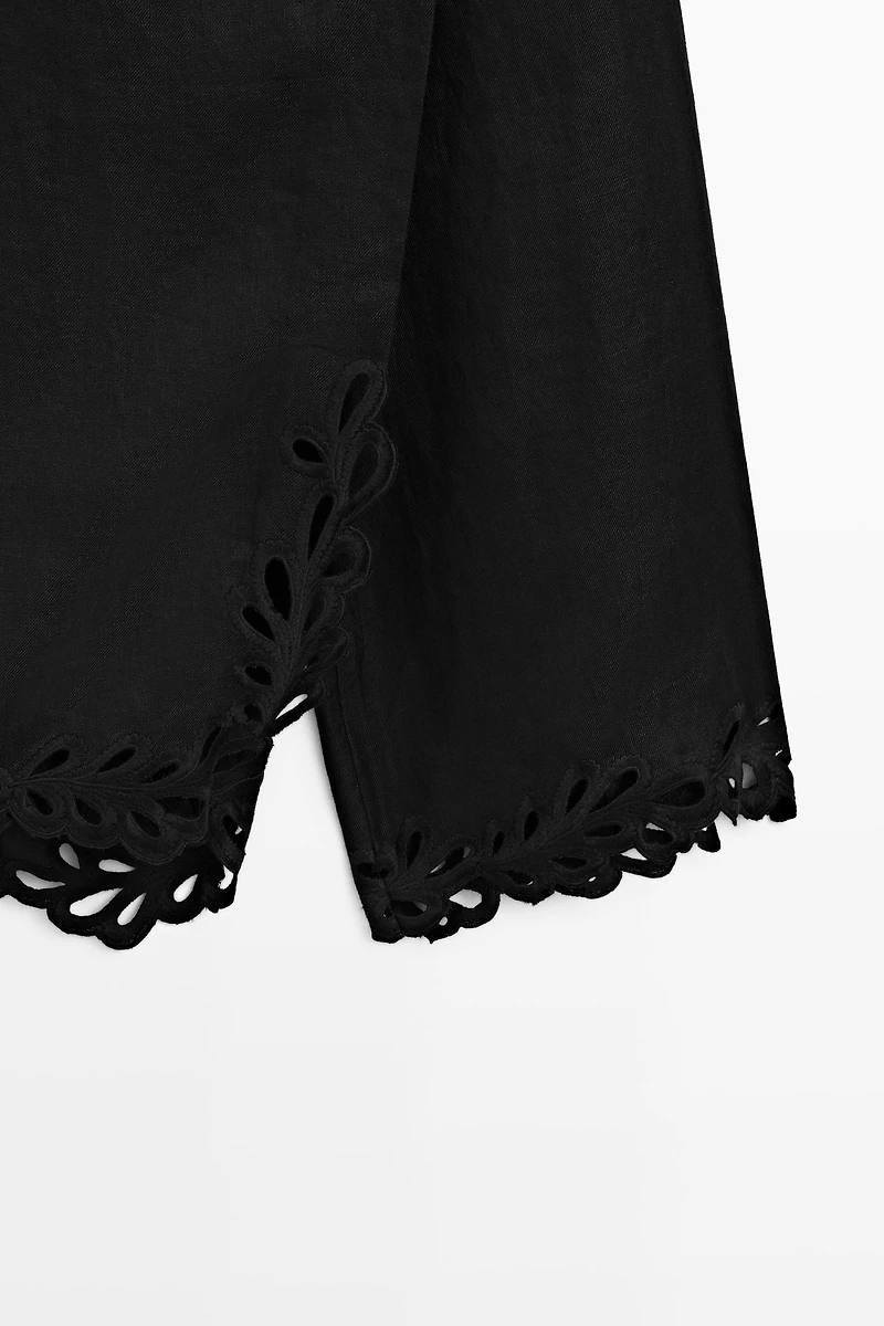 100% linen embroidered skort