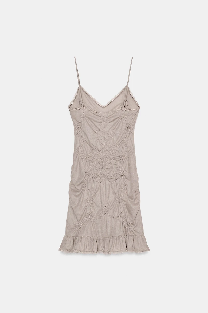 RUCHED LACE SHORT DRESS