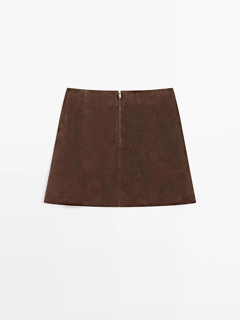 Suede leather mini skirt