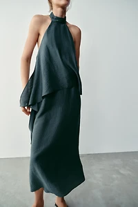 LINEN HALTER MIDI DRESS
