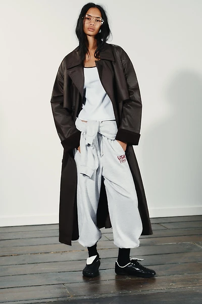 LONG WAXED TRENCH COAT WITH CORDUROY CUFFS