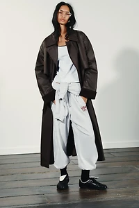 LONG WAXED TRENCH COAT WITH CORDUROY CUFFS
