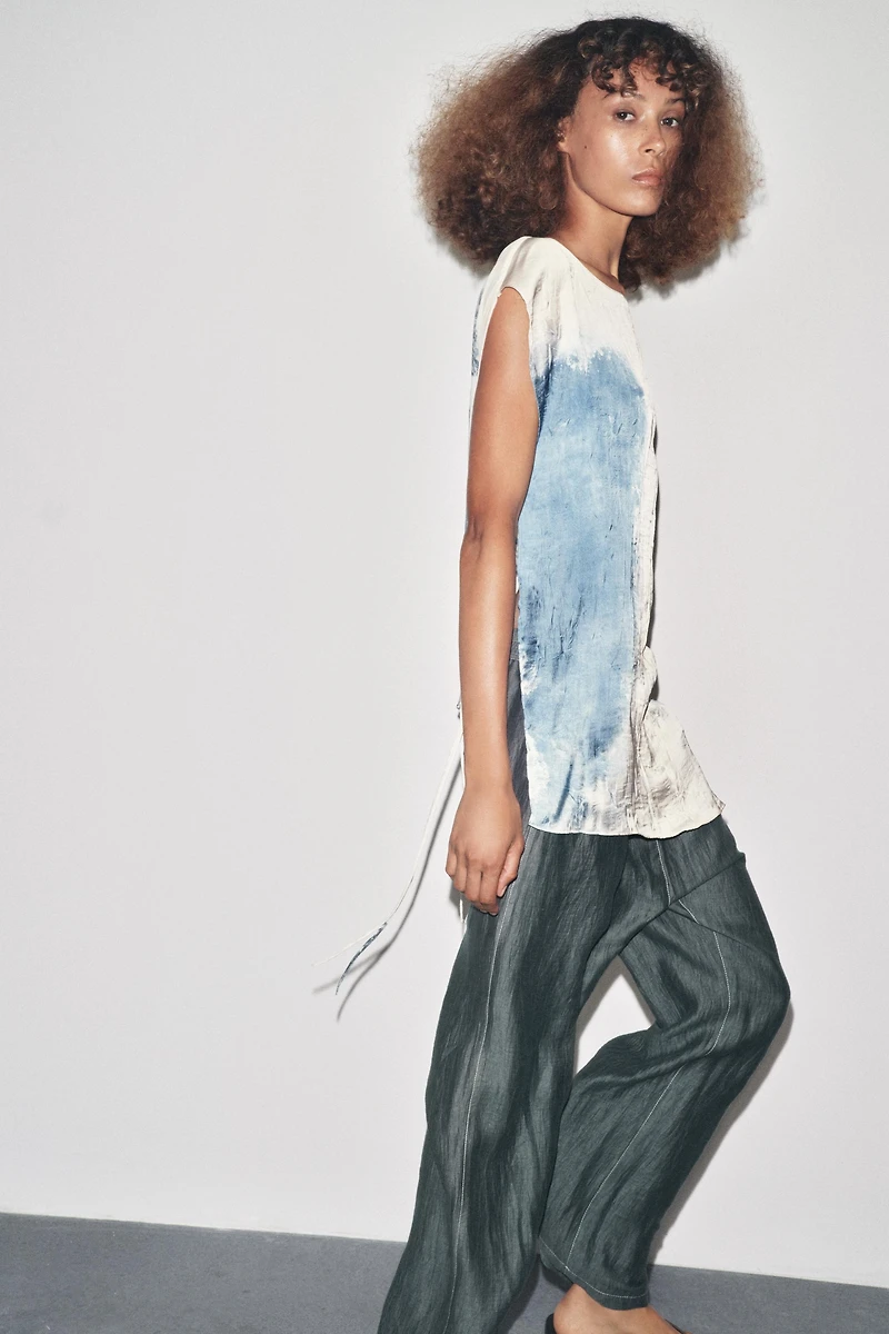 LINEN PANTS WITH CONTRAST STITCHING
