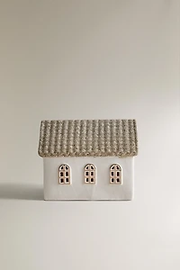 DÉCO CERAMIQUE MAISONNETTE ALLONGÉE PAILLETTES NOËL