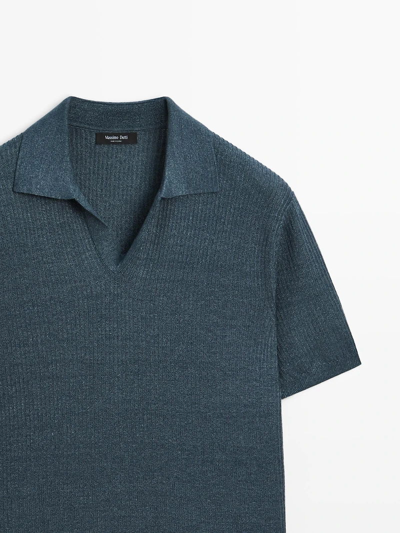 Polo en maille texturée lin et coton