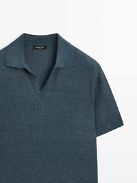 Polo en maille texturée lin et coton