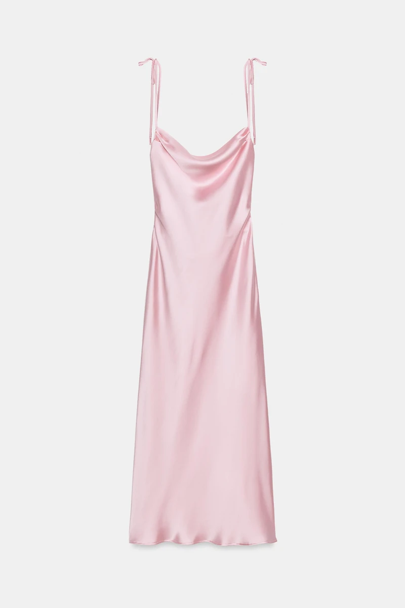 SATIN EFFECT MIDI DRESS WITH TIE STRAPS
