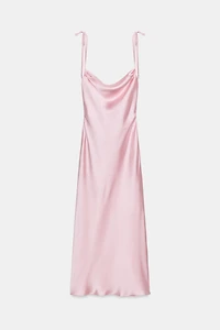 SATIN EFFECT MIDI DRESS WITH TIE STRAPS