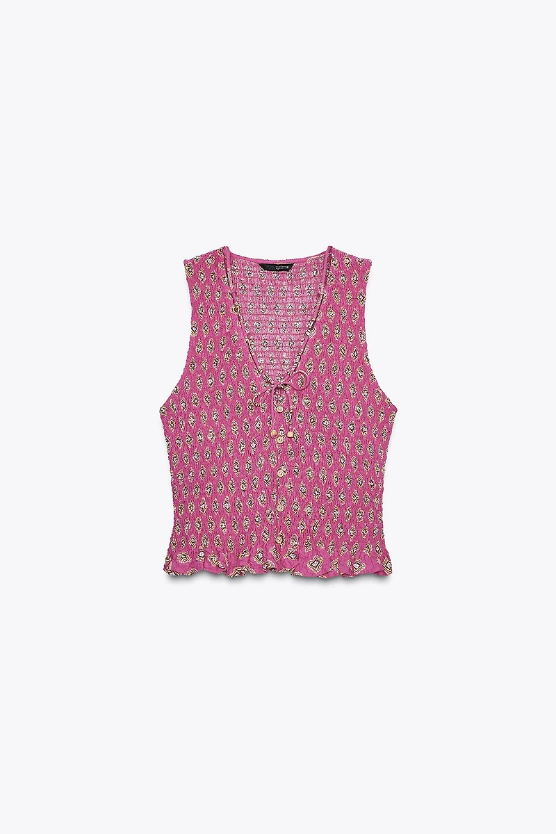 SMOCKED PRINT TOP