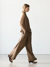 Striped linen wide-leg trousers