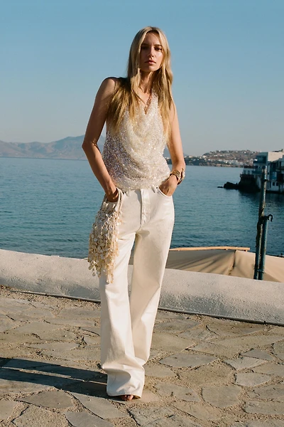 TOP HALTER À SEQUINS