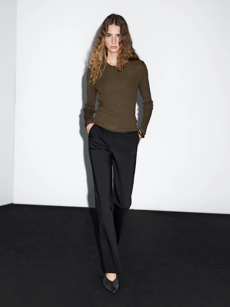 Ribbed knit wool blend sweater