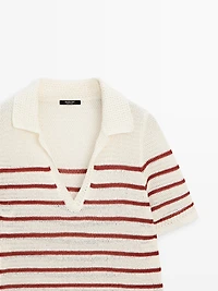 Striped cotton blend knit polo shirt