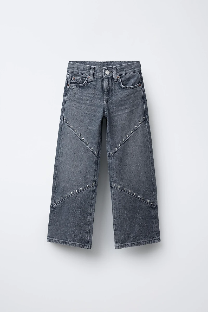 STUDDED WIDE LEG JEANS