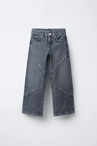 STUDDED WIDE LEG JEANS