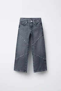 STUDDED WIDE LEG JEANS